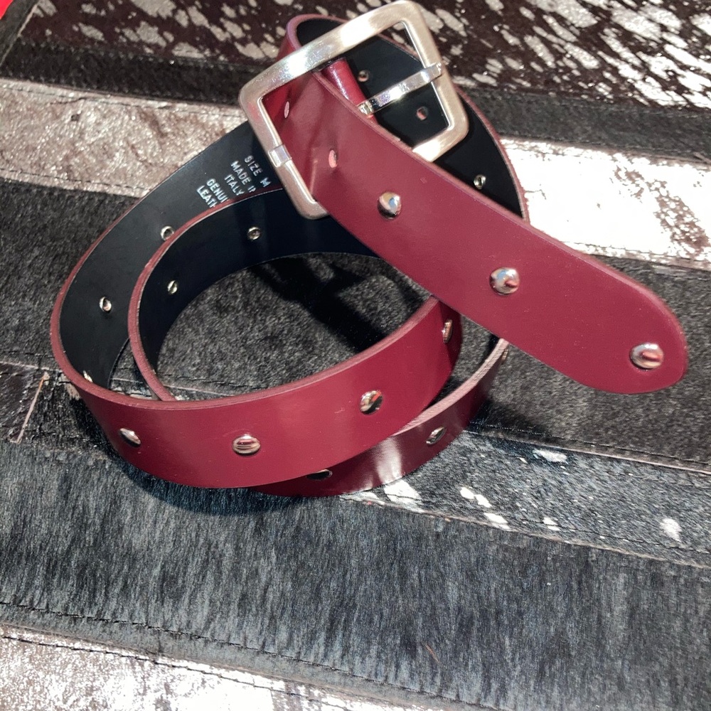 NWOT Women’s Genuine Leather studded red belt